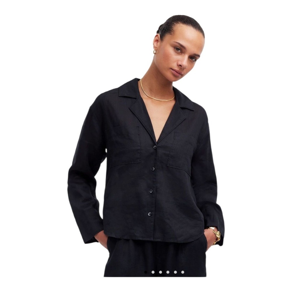 Madewell -534 Resort Long-Sleeve Shirt Black 100%‎ Ramie Size Medium